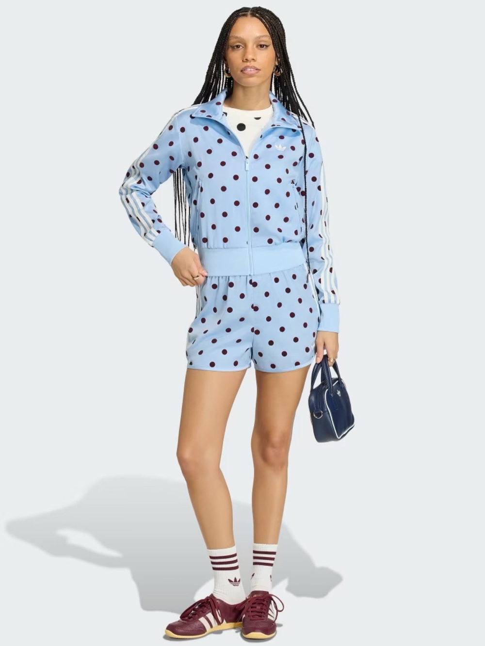 adidas Light Blue Athletic Shorts with Burgundy Polka Dots - Picture 6 of 9